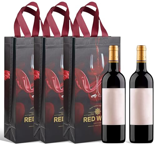 VYNZOR 3er Set Weinflaschentaschen mit 2 Fächern – Robuste Tragetaschen aus Karton für je 2 Weinflaschen, Perfekte Geschenkverpackung für Feiern, Partys und Events