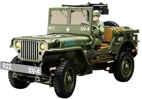 NULA 1:16 Militärisches RC Jeep Auto, 2.4GHz Vollproportionales 4WD Geländefahrzeug aus Metall mit LED-Scheinwerfern, RTR Ferngesteuertes Auto Modellauto für Erwachsene