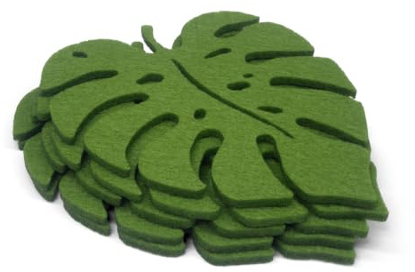 Summer-Ray 10 Monstera Felt Coasters – Green Laser-Cut Drink Mats, 3mm Thick, Heat & Scratch Protection Kitchen & Café Décor