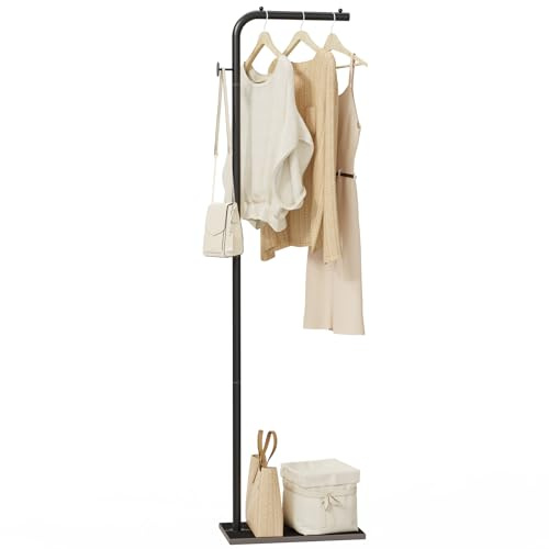 OUTBROS L-förmige Garderobenständer-180cm Kleiderständer Schmal, Schwarz | Kleiderstange mit Rock Slab Base, Metall Coat rack für Kleidung, Modern Kleiderbügel Stand, für Entryway, Wohnzimmer