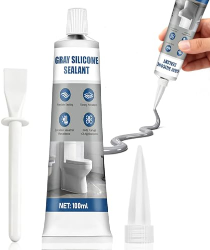 NoxGule 100ml Silicone Gris, Joint Silicone, Silicone Gris Clair, Assurant une étanchéité Parfaite, Convenant aux Salles de Bains, Cuisines, Intérieur Extérieur (Version Améliorée)