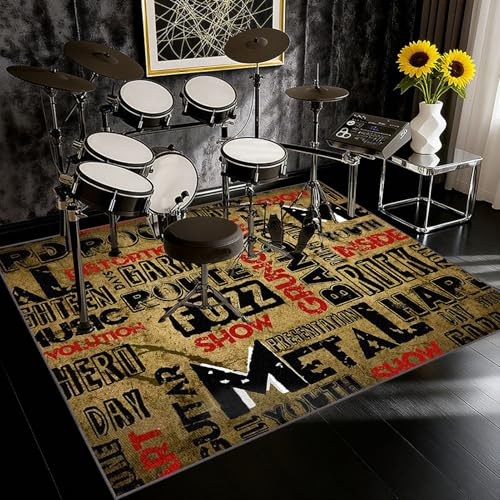 Tehocwiz 120 x 90 cm Alfombra para Bateria Acustica, Alfombrillas Insonorizada Antideslizantes para Caja Baterías Acústico Tambor y Instrumentos Musicales, Alfombra Bateria Electronica