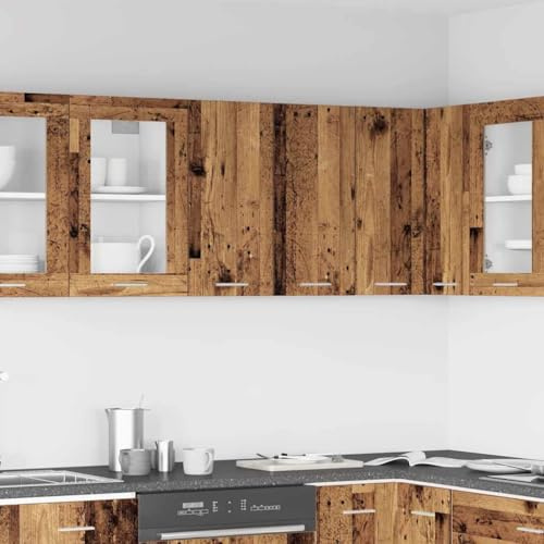 Keeushr Lione, pensile da cucina, effetto legno antico, 60 x 31 x 60 cm, in legno con pratiche ante e molto spazio per utensili da cucina