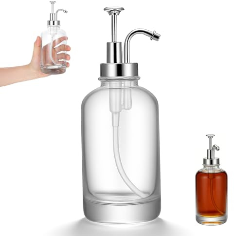 CORHAD Kaffeesirupspender mit Pumpe aus Glas und Edelstahl Transparenter Sirupspender mit Pumpdeckel für Küche und Gastronomie Silberfarbenes Design