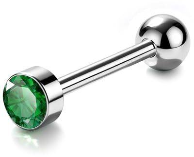 Jewseen G23 Titanium Tongue Barbell 14G Straight Bar Internally Threaded Tongue Ring 16mm Tongue Piercing Jewellery For Women Men Green CZ