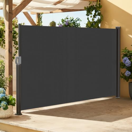 Soontrans Seitenmarkise Ausziehbar für Sitzende Sichtschutz Blickdicht auf dem Balkon, Sonnenschutz Windschutz mit Automatischer Rückrollfunktion & Griff & Wandhalterung (160 x 300 cm, Anthrazit