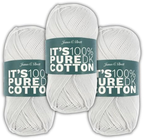 It's Pure Cotton DK 3 x 100g - James C Brett - 100% Cotton Soft Breathable Double Knitting Yarn for Knitting and Crochet (IC04 - White)