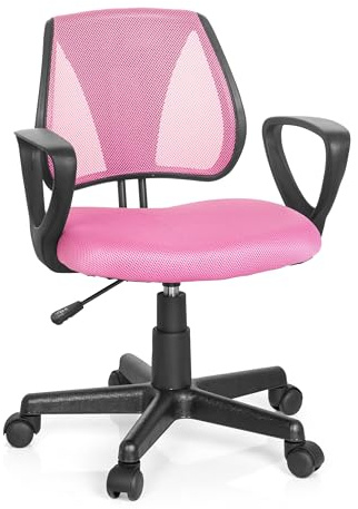 hjh OFFICE 725104 Kinder- und Jugenddrehstuhl KIDDY CD Netzstoff Rosa höhenverstellbare Rückenlehne, Stuhl mit Armlehnen