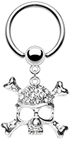 Piersando Brustwarzen Piercing Intimpiercing Nippelpiercing Brust Nippel Intim Brustwarzenpiercing Barbell Silber mit Kristall Totenkopf Anhänger