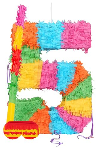 Fax Potato Nummer 5 Ausklappbare Piñata Set mit Stock & Augenbinde - Mehr Stick - 1x Füllen Sie Ihr Eigenes Mexikaner Kinder Mädchen Jungs Geburtstagsfeier Parteien Spiels Dekorationen Bausatz