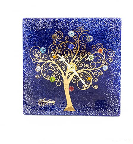 Sospiri Venezia Orologio da Tavolo Vetro Murano Meccanismo Silenzioso Decorato Murrine e Foglia Oro Idea Regalo Realizzato a Mano Made Italy (14x14 cm)