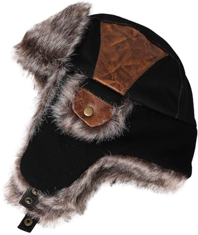 Comhats Winter Kunstfell Trapper-Mütze für Herren Warme Uschanka Russische Mütze für Outdoor mit Ohrenklappen für Jagd und Skifahren, L/XL