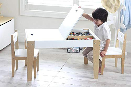 beboonz 3tlg. Kindersitzgruppe Kindertisch mit 2 Stühle Sitzgruppe mit Stauraum für Kinder Vorschüler Kindermöbel,