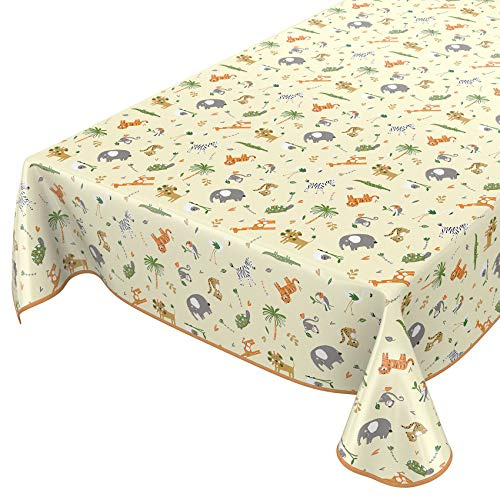 ANRO Bordsduk, vaxduk, tvättbar, vaxbordsduk, barn, födelsedag, djur, ljusgrön, 180 x 140 cm med fåll – passpoal