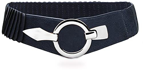 Glamexx24 Elastischer Damen Taillengürtel gürtel 6cm breiter Hüftgürtel mit silberner Ring (Blau, Taillenweite 75cm-110cm)