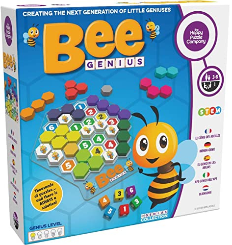 The Happy Puzzle Company Bee Genius Game - 46,656 Puzzle Challenges for Younger Puzzlers - Logic Puzzles STEM Educational Early Learning Resources - Smart Games for Toddlers & Kids Ages 3+