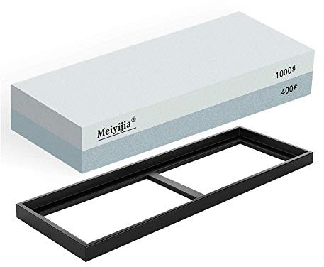 Meiyijia Schleifstein,2-IN-1 Wetzstein Messerschleifer mit Rutschfestem Silikonhalter, Messer-Halter für Messer (400/1000 Körnung)