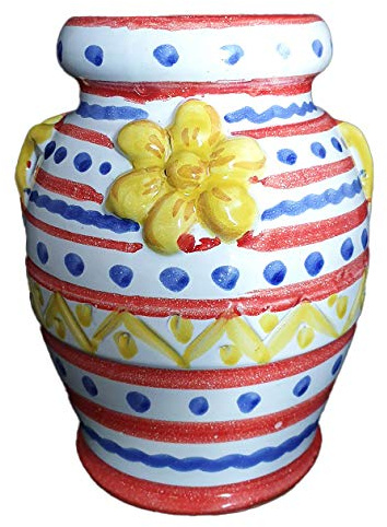 Generico Giara in Ceramica di Vietri Dipinta a Mano, Altezza 20 cm, Diametro della Pancia 17 cm, Vaso per Piante, Uso Interno ed Esterno