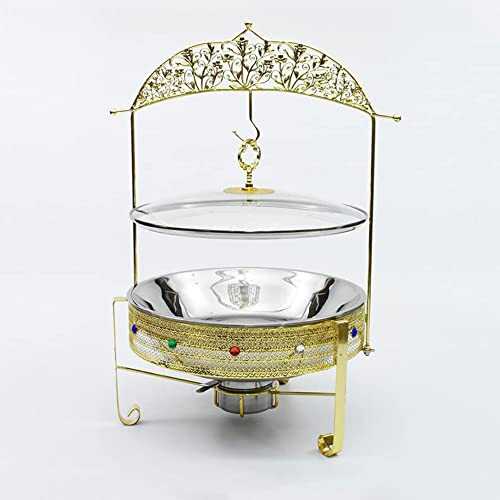MNSSRN Alkohol-Hot Pot mit hängendem Deckel, Goldener Luxus-Hotel-Restaurant-Behälter zum Erhitzen von Speisen Edelstahl-Buffet-Herd,3.5L