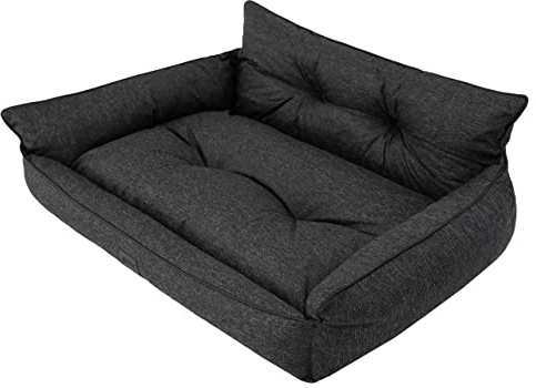 PillowPrim Hundebett Haustierbett Liegen Hundekissen Gesteppt Bett Hundeliege Hundematratze Sofa Tierbett Hundesofa Matratze, XL - 82 x 63 cm, Schwarz Ökoleinen