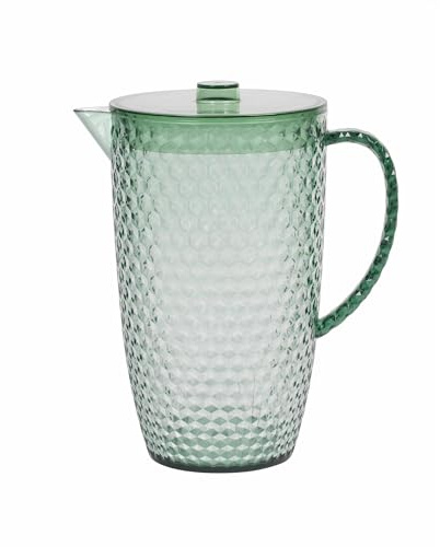 Cambridge Fete 2L Plastic Jug – Cocktail/Sangria Pitcher with Lid & Vented Spout, for Picnics, Camping, BBQ, Party, Outdoor/Indoor, Hot Tubs/Pools, Green Diamond Effect BPA-Free Plastic, Punch, Juice
