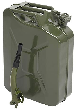 Bonnlo 20L Stahlblech Kraftstoff Kanister, Metall Benzinkanister Reservekanister mit Ausgießer flexibel, Militärgrün