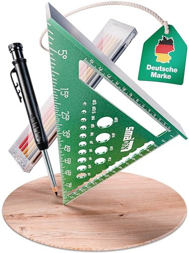 Smabix® 5-in-1 Zimmermannswinkel [100% ALUMINIUM] – 180mm großer Anschlagwinkel & Schreinerwinkel, inkl. Tieflochmarker & 6 Ersatzminen, 90 & 45 Grad Anschlagwinkel, Videoanleitung, Metrisches System