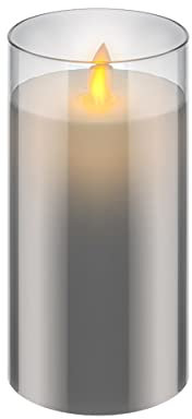 goobay 60372 - Candela a LED in vera cera, altezza 15 cm, senza fiamma, con timer, colore grigio