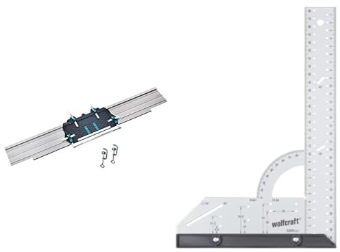 wolfcraft 6913000 FKS 145 Rail De Guidage pour Scie Circulaire - Compatible avec toutes les scies circulaires - 1450 x 242 x 50 mm & 5205000 Equerre Multifonction en Acier - Longueur 300 mm