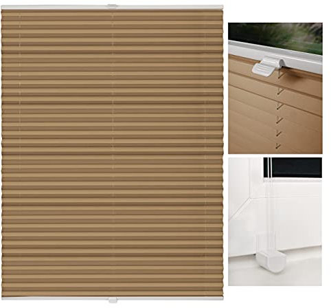 metablo Plissee nach Maß Klemmfix-Plissee ohne Bohren Blickdicht Lichtdurchlässig inklusive Klemmträger Plisseerollo für Fenster und Tür Sichtschutz Cappuccino B: 71-80 cm, H: 201-250 cm
