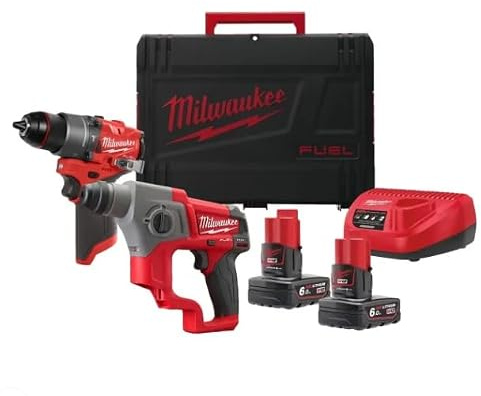 M12 FPP2F2-602X - KIT TRAPANO AVVITATORE CON PERCUSSIONE + TASSELLATORE SDS-PLUS + 2 BATTERIE M12 - MILWAUKEE