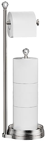 KASUNTO Toilet Paper Holder for Bathroom, Heavy Weighted Metal Free Standing Toilet Paper Holder Stand with Crystal Ball, Toilet Paper Roll Stand for Bathroom Accessories