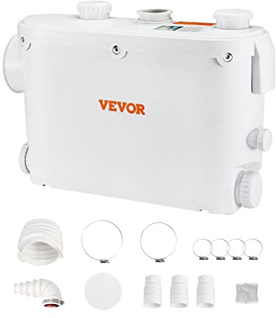 VEVOR Pompa Trituratore per Scarico Bagno Pompa Maceratrice Sanitaria 500W Prevalenza Max. 8m 3 Entrate per Tubi Portata Max.6600L/h,Pompa Trituratore 2900 giri/min Resistente all'Acqua Calda,White