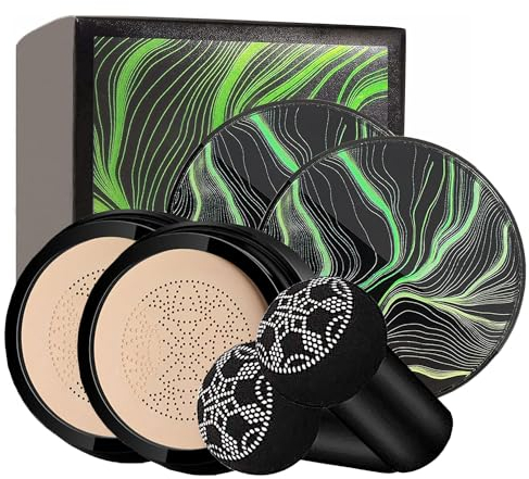 2PCS Mushroom Head Air Cushion CC Cream Natural Foundation Full Cover Concealer, Nude Makeup Oil Control/Moisturizing Brightening Pigment BB Cream Matte Foundation (Natural)