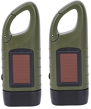 AMZLORD 2 mini linterna LED portátil lámpara de mano manivela solar recargable con hebilla para exterior/camping/emergencia