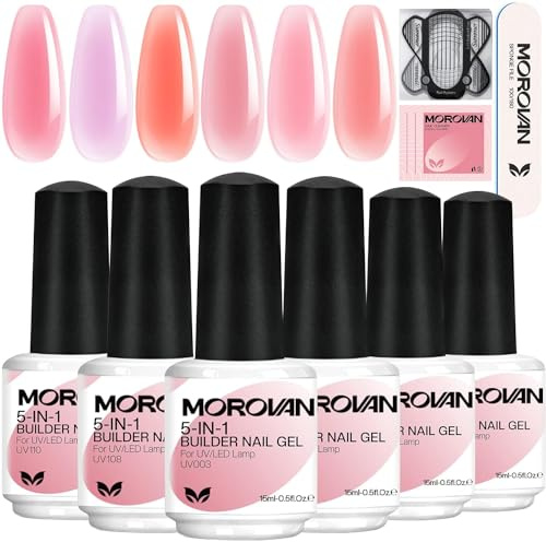Morovan Gel Constructor Kit 5 En 1 6 Colores Refuerzo Semipermanente 15ml Extensión Para Uñas Profesional Manicura Para Mujer
