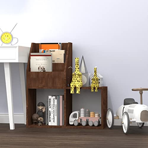 Homgoday Zeitungsständer für Kinder, braune Eiche, 71 x 30 x 78,5 cm, Holz, platzsparend, Outdoor-Möbel für Balkon, Wohnzimmer, Büro, Schlafzimmer, Badezimmer