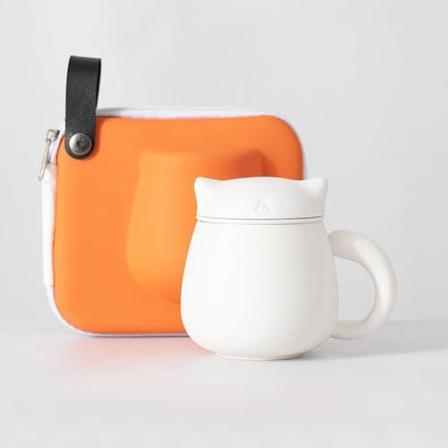 XIUWOUG Ceramic Tea Mug with Infuser and Lid Lucky Cat Design Tea Mug with Lid Novelty Infusion Cup with Filter for Steeping Loose Leaf,White