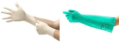 Ansell MicroFlex 63-864 Disposable Latex Gloves with Textured Fingertips, White, Size L (100 Gloves) + AlphaTec 37-185 Chemical-Resistant Gloves, Liquid and Splash Protection, Green, Size L (1 Pair)