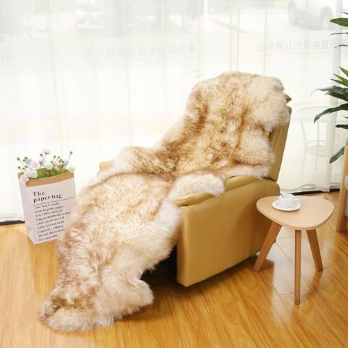 Altlue Lammfell Teppich Echt Lammfell Fellteppich Schaffell Teppich Flauschiger Fell Teppiche Lammfell Echt Groß Für Wohnzimmer Schlafzimmer Lammfell Bettvorleger Sofa Matte (Color : Brown-Tipped)