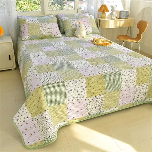 Chickwin Copriletto Trapuntato Cotone, 210x225cm Copriletti Goffrato Chic Trapuntino Reversibile Morbida Traspirante Traspirante Coperta Patchwork per Singolo Matrimoniale (Stile Patchwork)