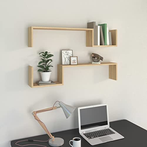 THOYTOUI Wandregale 2 STK. Badablage Hängeregal Eckregal Schweberegal Geeignet für Eingangshalle Küche Wohnstube Badezimmer Sonoma-Eiche 100x15x20 cm Holzwerkstoff