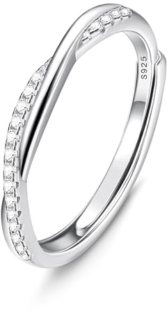 KRFY Anello in Argento 925 CZ per Donna - Promessa di Fidanzamento ed Eternità, Torsione Regolabile a Dita Aperte