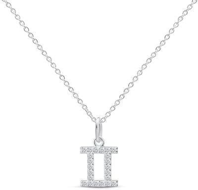 Amberta Collar Signo del Zodiaco para Mujer en Plata de Ley 925 con Circonitas - Collar Zodiacal de Plata: Collar Geminis Plata