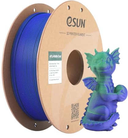 eSUN Matte Dual Colour Filament, Matte PLA Filament 1.75mm, glanzfreie Farbe, gefrostete Textur, 1KG Spule (2.2 LBS) 3D Druck Filament für 3D Drucker, Grün Blau