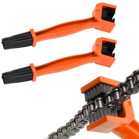 Suvnie Motorrad-Kettenbürste, Zahnrad- und Kettenreinigungswerkzeug mit doppelseitigen Bürsten, Kettenwartungsreinigungsbürste für Motor, Fahrrad, Motorradzubehör (Orange), 2 Stück
