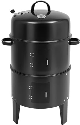 3-i-1-grill, ugn, rostfritt stål, brännare, rökugn, grill, kolgrill, röktunna, grill, ugn, rökskåp, smoker med termometer perfekt för camping 84 cm