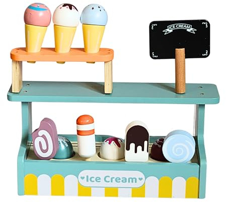 Big Game Hunters Wooden Ice Cream Shop Play Set, Wooden Play Food & Kitchen Accessories, Gift for Boys & Girls