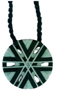 Zwirnknopfkette Clarissa mit weichem Häkelband (Aquamarin, Dunkelgrün, Weiß, Durchmesser ca. 38 mm)