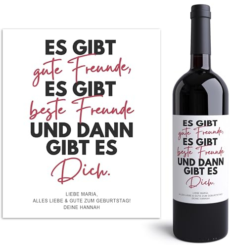 BFF Geschenk Geburtstag Beste Freundin Weinetiketten personalisiert Flaschenetiketten Geburtstagsgeschenk Frau Wein Etiketten selbstklebend 2 Stück | 10x12 cm